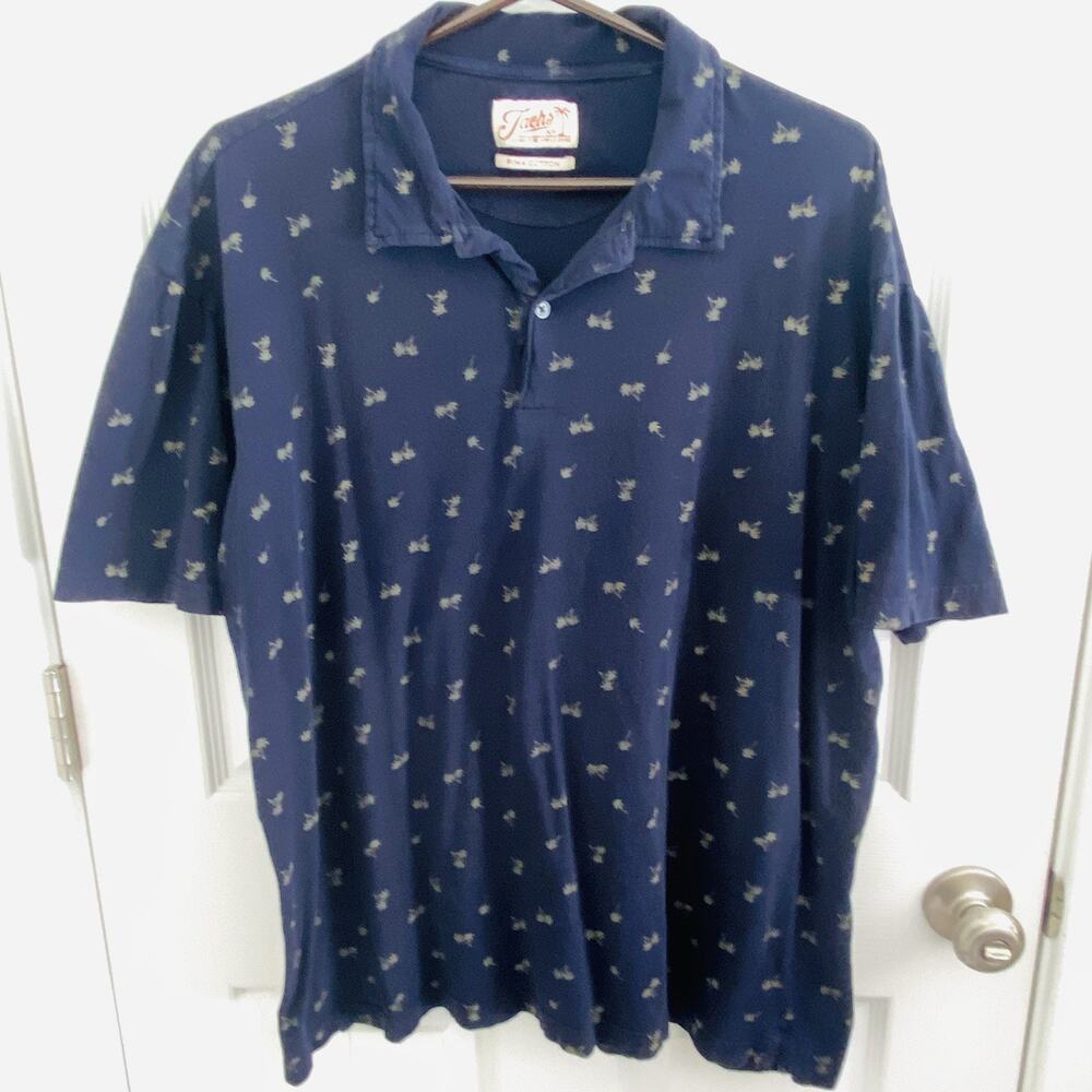 Jachs New York Polo Shirt Men's Size XL Pima Cotton Navy Palm Tree Short Sleeve